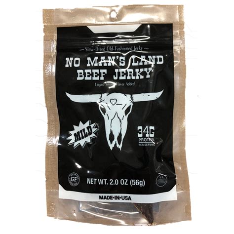 No man's land jerky - Serving Size: stick (28 g ) Amount Per Serving. Calories 90. % Daily Value*. Total Fat 7g 9%. Saturated Fat 3g 15%. Trans Fat 0g. Cholesterol 20mg 7%.